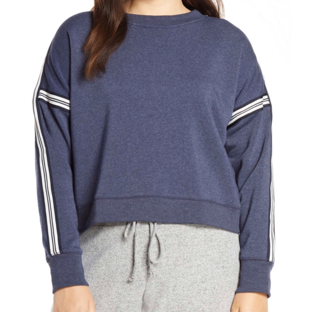 J. Crew Racing Stripes Crew Neck Sweatshirt Size M - Picture 2 of 5